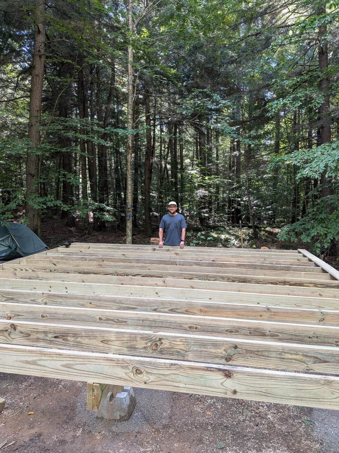 Standing behind the completed joist frame