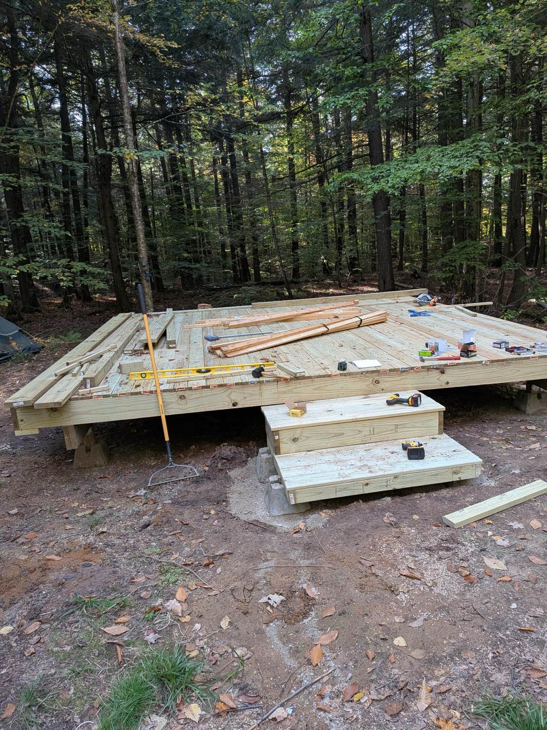 Decking boards going down with steps built