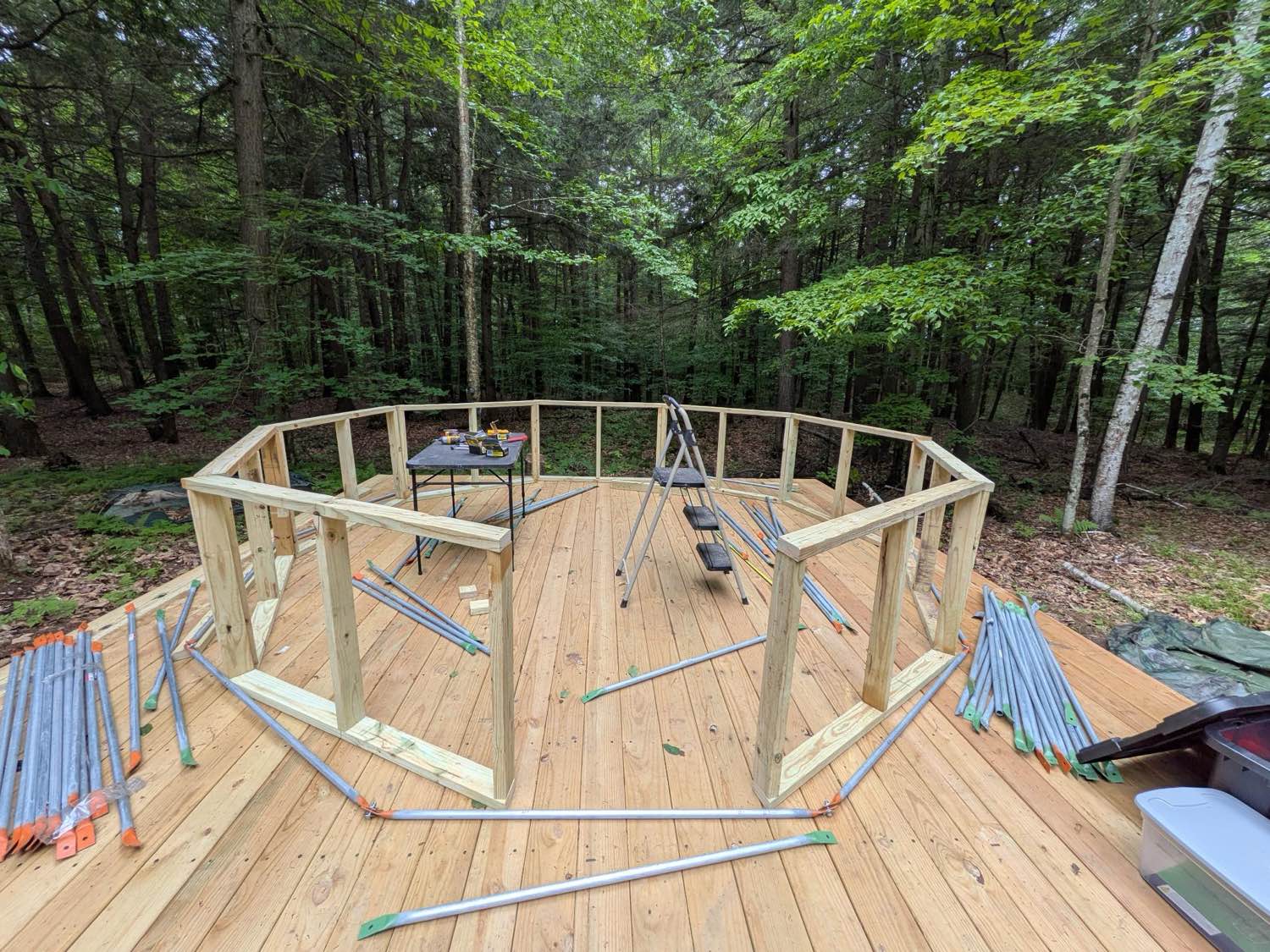 Struts sorted and laid out on the deck
