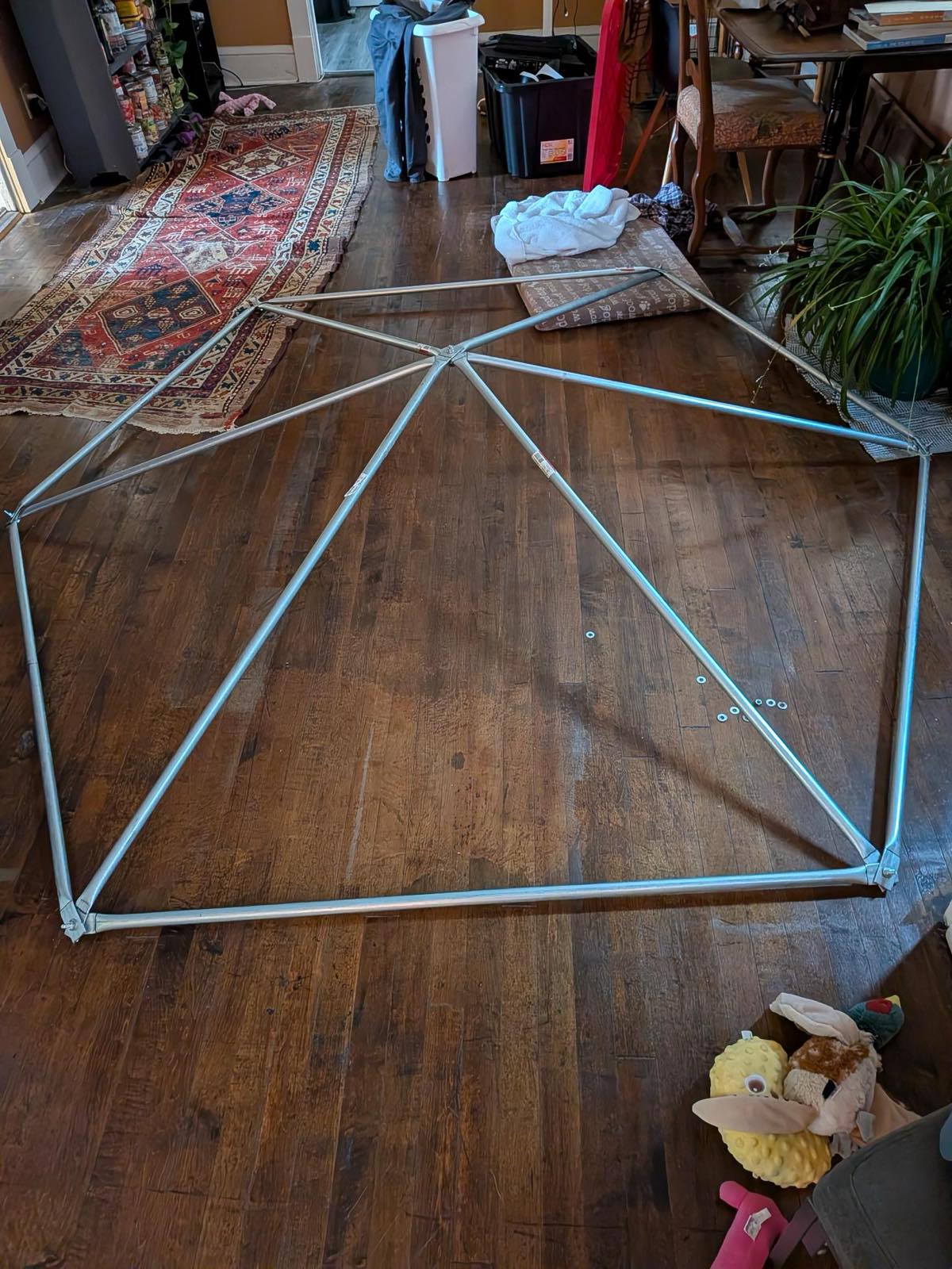 Base ring of the dome test-assembled on an apartment floor